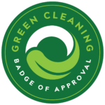 Green cleaning badge of approval logo.